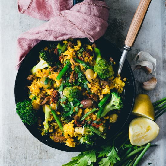 Saffron Paella with Pulled Oats! - Recipe photo by cashewkitchen