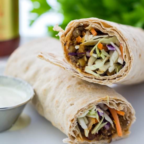 Spicy Lentil Wrap with Tahini Sauce - Recipe photo by servingrealness