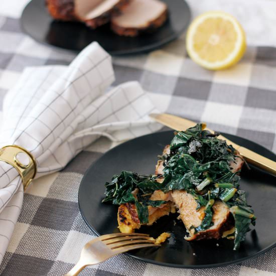 Polenta, Pork Loin & Sautéed Kale - Recipe photo by Hannah Berry
