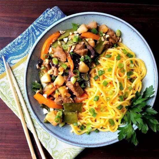 Pork & Pear Stir Fry Noodle Bowl - Recipe photo by Give it Some Thyme