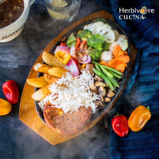 Vegetable and Patty Sizzler - Recipe photo by Herbivore Cucina