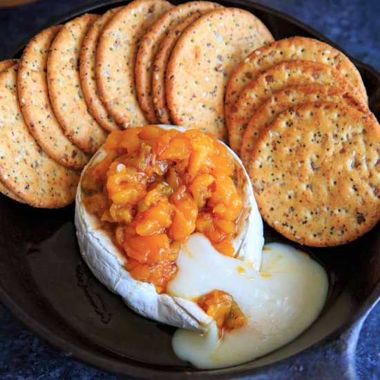 Peach Jalapeno Honey Baked Brie - Recipe photo by trialandeater