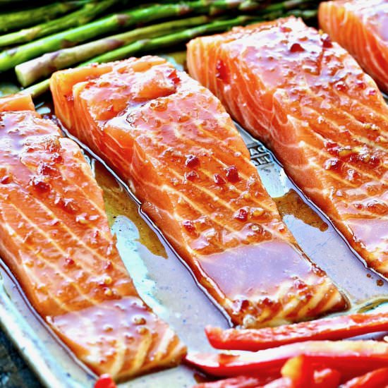 Sheet Pan Salmon with Chili Sauce - Recipe photo by The Foodie Physician
