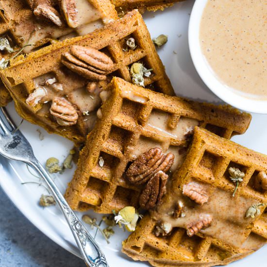 Paleo Pumpkin Spice Waffles - Recipe photo by foodfaithfitness