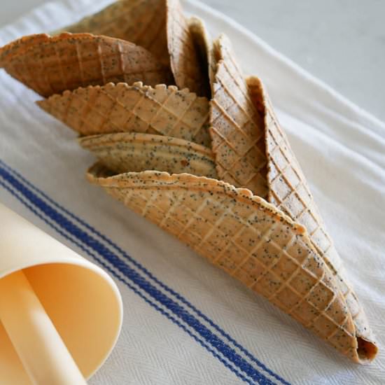 Lemon and Poppy Seed Waffle Cones - Recipe photo by alldayieatblog