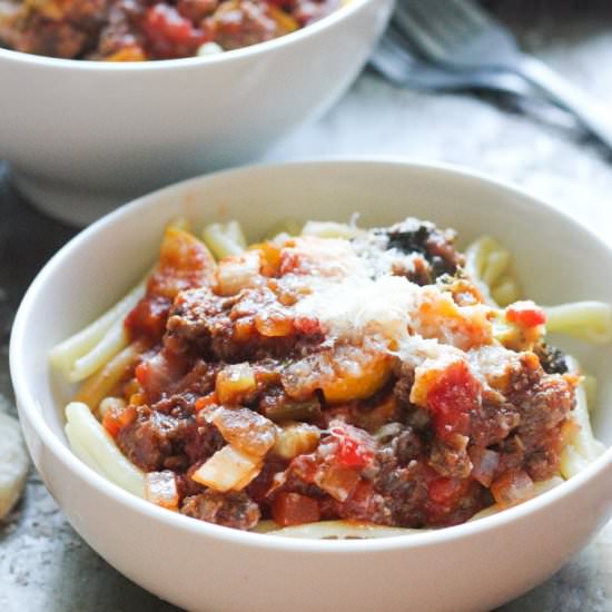 Meaty vegetable pasta - Recipe photo by Berrymaple