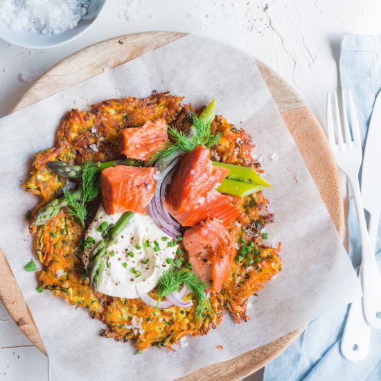 Zucchini Rosti with Smoked Salmon - Recipe photo by The Hungry Cook