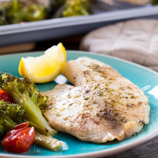Tiliapia Broccoli Sheet Pan Dinner - Recipe photo by No Plate Like Home