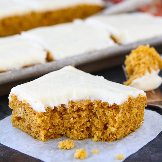 Pumpkin Sheet Cake - Recipe photo by twopeasandtheirpod