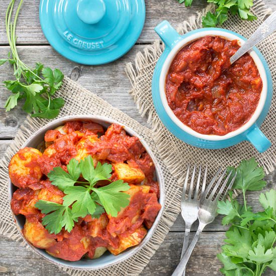 Roast Patatas Bravas - Recipe photo by CharlottesLivelyKitchen