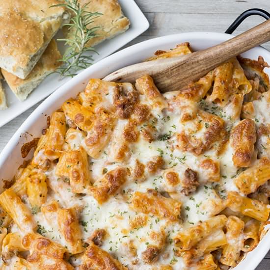 Baked Sausage & Cheese Rigatoni - Recipe photo by MakeAheadMealMom