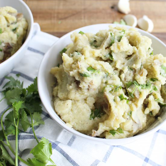 Cilantro Garlic Mashed Potatoes - Recipe photo by babemadeblog
