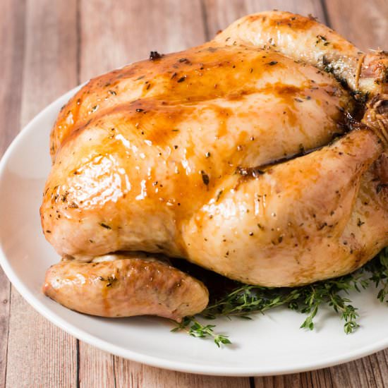 Calvados-Glazed Roast Chicken - Recipe photo by TheRedheadBaker