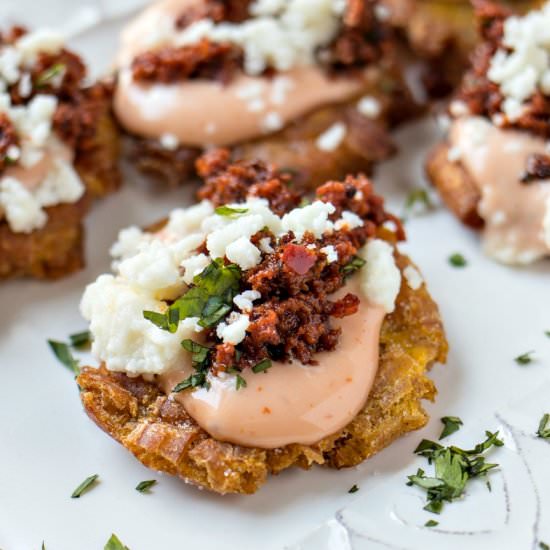 Chorizo & Queso Tostones - Recipe photo by certifiedpastryaficionado