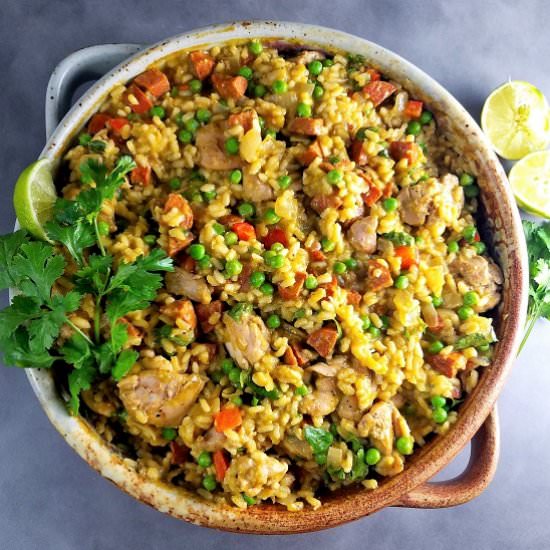 Chicken & Chorizo Paella Verde - Recipe photo by Give it Some Thyme