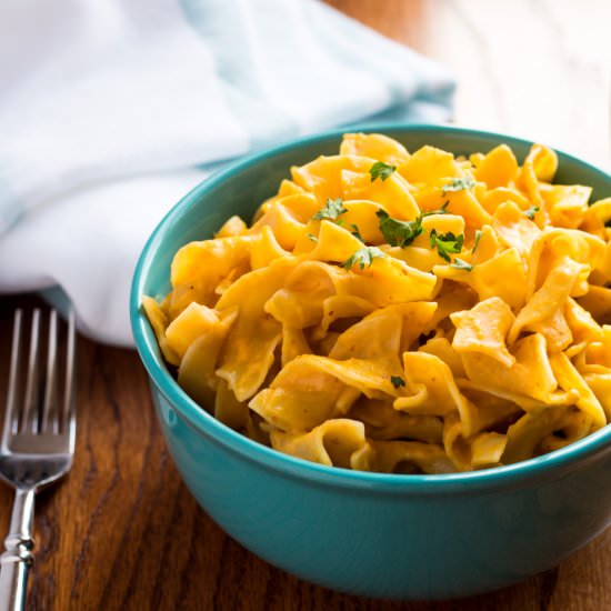 Pumpkin Alfredo Egg Noodles - Recipe photo by No Plate Like Home