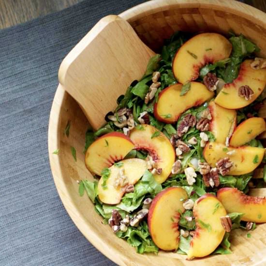 Toasted Pecan, Basil, Peach Salad - Recipe photo by Eat Your Way Clean