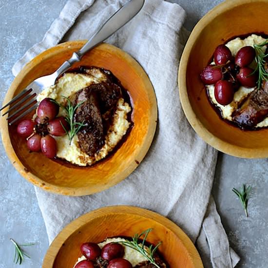 Balsamic Sausage & Grapes Polenta - Recipe photo by fromachefskitchen