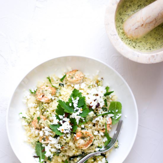 Green Herb Shrimp Cous Cous - Recipe photo by The BudMaaS Kitchen