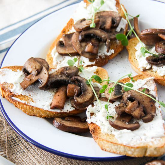 Mushroom Goat Cheese Bruschetta - Recipe photo by The Home Cooks Kitchen