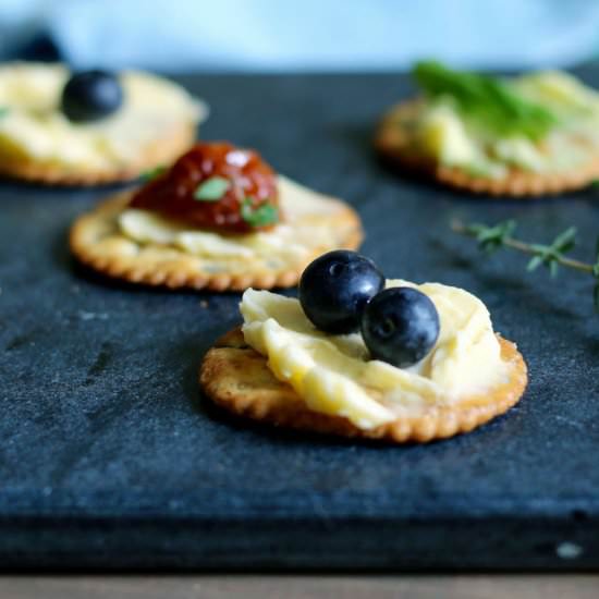 Flavored Buttery Spread on Crackers - Recipe photo by AmyGorinNutrition