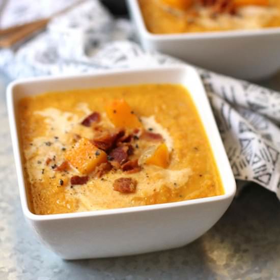 Butternut Squash Soup with Bacon - Recipe photo by suebeehomemaker