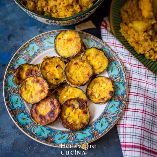 Begun Bhaja | Eggplant Fritters - Recipe photo by Herbivore Cucina