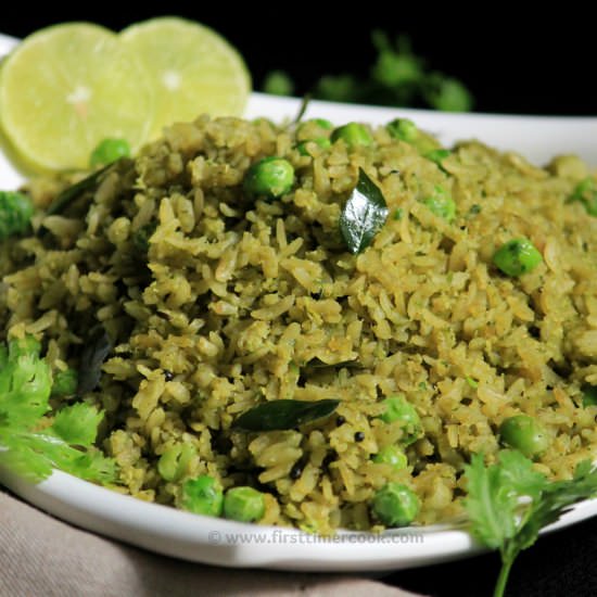 Coriander Poha with Green Peas - Recipe photo by firsttimercook