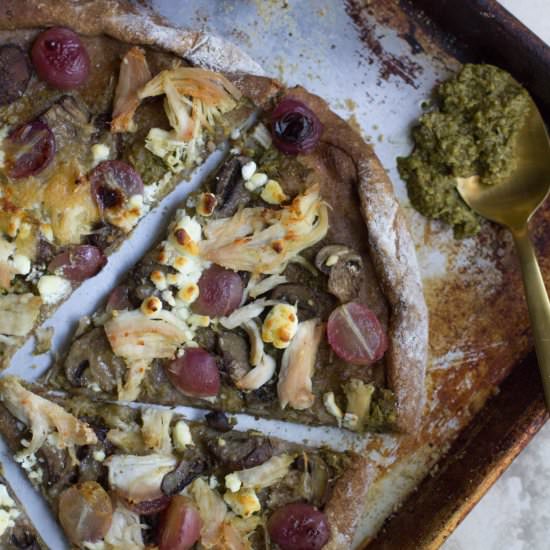 Chicken Pesto Grape Pizza - Recipe photo by thecleaneatingcouple