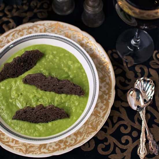 Ghoulishly Green Vegan Potato Soup - Recipe photo by geekypoet