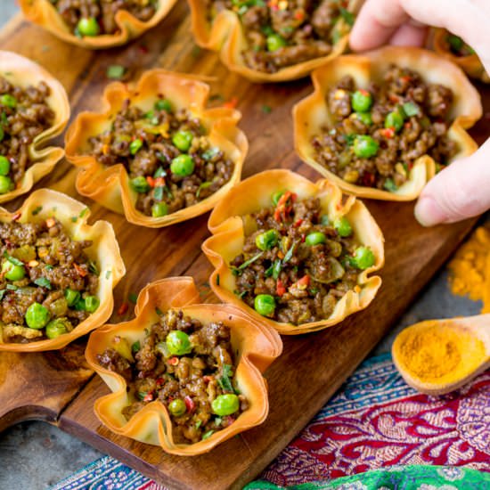 Baked Spicy Lamb Samosa Cups - Recipe photo by KitchenSanctuary