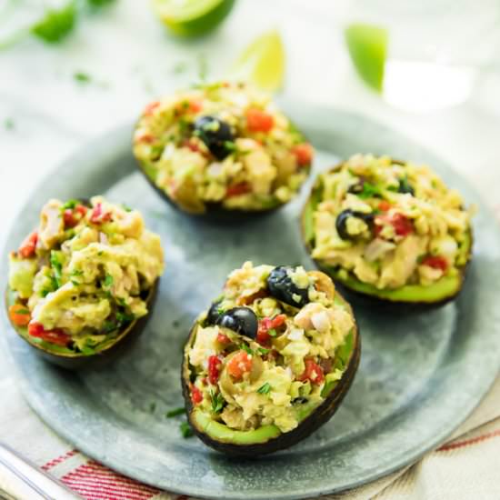 Greek Tuna Salad Stuffed Avocados - Recipe photo by kimscravings