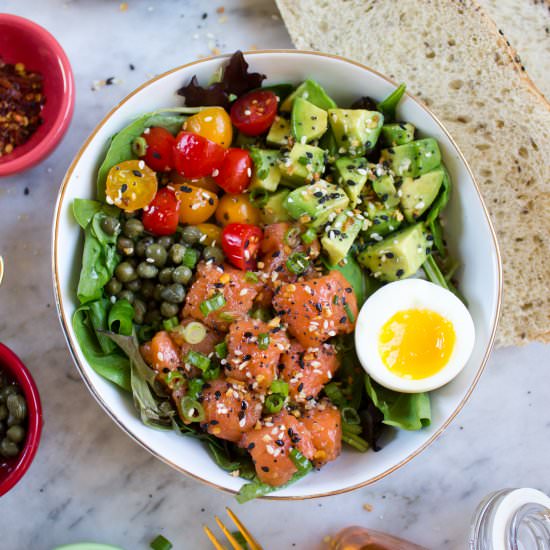 Spicy Salmon Bagel Bowl - Recipe photo by WhatJewWannaEat