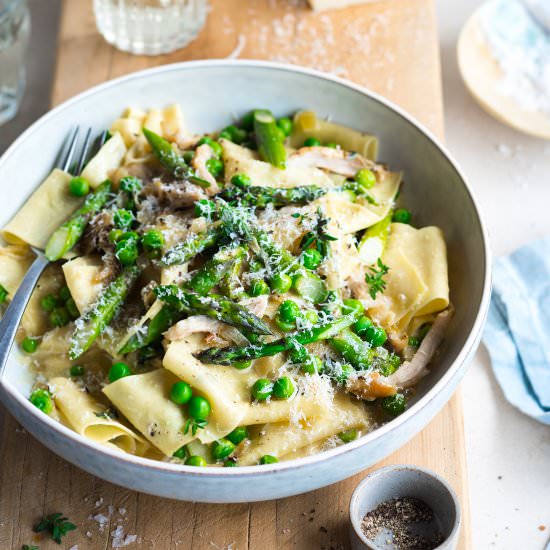 Creamy Chicken & Asparagus Pasta - Recipe photo by The Hungry Cook