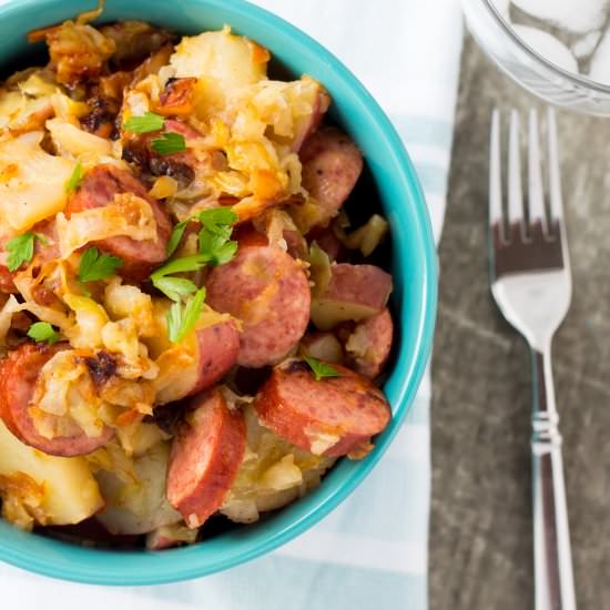 Turkey Kielbasa, Potato and Cabbage - Recipe photo by No Plate Like Home