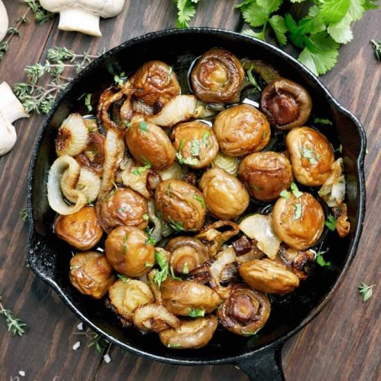 Balsamic Shallot Mushrooms - Recipe photo by Peace Love and Low Carb