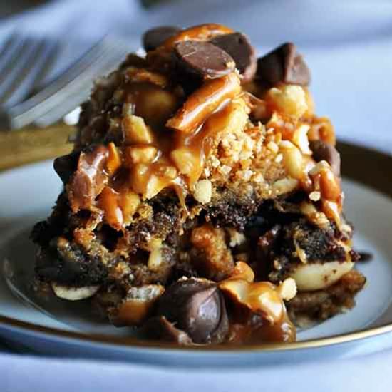 8-Layer Chocolate Peanut Butter Bar - Recipe photo by BatterandDough