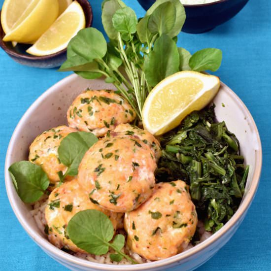 Salmon Meatballs with Herb Sauce - Recipe photo by wednesdaynightcafe