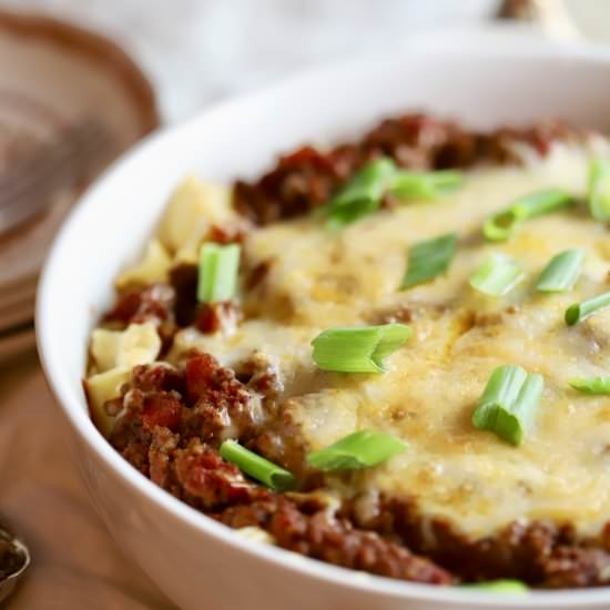 Easy Cheesy Ground Beef Casserole - Recipe photo by Grits and Pinecones