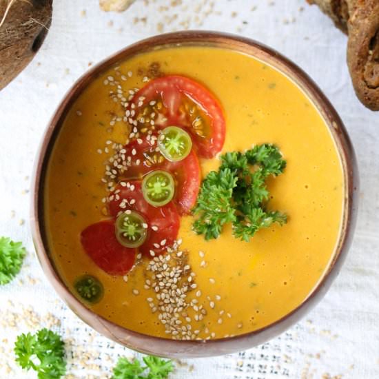 Chilled Carrot Avocado Miso Soup - Recipe photo by Truefoodsblog