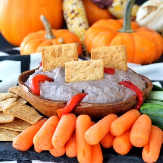 Spooky Black Bean Hummus - Recipe photo by The Nutrition Adventure