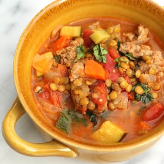 Sausage Lentil Soup - Recipe photo by five silver spoons