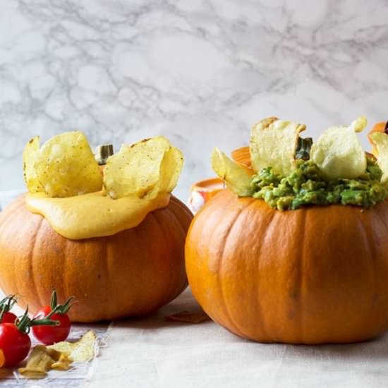 Halloween crisps and pumpkin dips - Recipe photo by Properfoodie