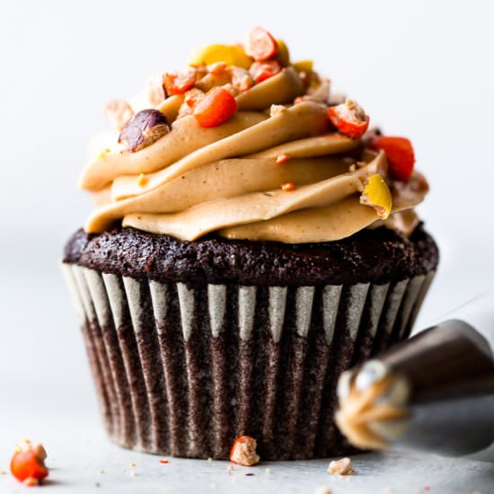 Dark Chocolate Cupcakes PB Frosting - Recipe photo by sallysbakingaddiction