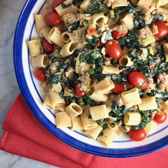 Rigatoni with Sausage & Kale - Recipe photo by thebrookcook.wordpress.com