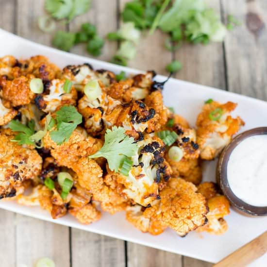 Roasted Buffalo Cauliflower - Recipe photo by Kiwi and Carrot