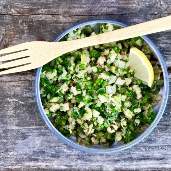 Riced Cauliflower With Leeks & Kale - Recipe photo by simmerandsauce