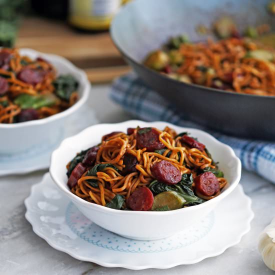 Lo Mein Noodles with Lap Cheong - Recipe photo by Yay For Food