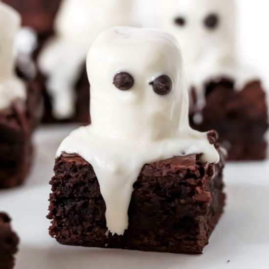 Spooky Ghost Marshmallow Brownies - Recipe photo by Baked Ambrosia