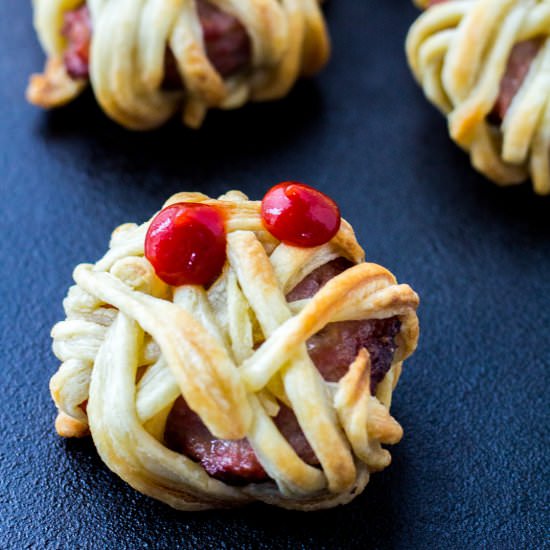 Puff Pastry Sausage Mummies - Recipe photo by catzinthekitchen